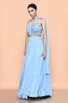 Shop_Sayisha_Sky Blue Chinon, Chiffon Lace, Embroidery Sweetheart Neck Plain Lehenga Set _Online_at_Aza_Fashions