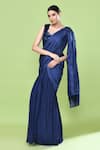 Buy_Sayisha_Navy Chinon, Chiffon, Net Solid Pre-draped Saree With Sleeveless Blouse _at_Aza_Fashions