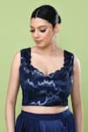 Sayisha_Navy Chinon, Chiffon, Net Solid Pre-draped Saree With Sleeveless Blouse _Online_at_Aza_Fashions