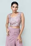 Shop_Sayisha_Lavender Net, Chinon, Chiffon Embroidery Sweetheart Neck Crop Top And Palazzo Set _Online_at_Aza_Fashions