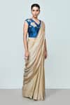 Sayisha_Beige Chinon, Silk Embroidery Sweetheart Neck Solid Pre-draped Saree With Blouse _Online_at_Aza_Fashions