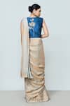 Shop_Sayisha_Beige Chinon, Silk Embroidery Sweetheart Neck Solid Pre-draped Saree With Blouse _at_Aza_Fashions