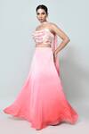 Shop_Sayisha_Peach Chinon, Lace, Chiffon Embroidery Sweetheart Neck Ombre Lehenga Set _Online_at_Aza_Fashions