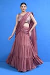 Shop_Sayisha_Pink Chinon, Chiffon, Silk, Net Pre-draped Lehenga Saree With Embellished Blouse _Online_at_Aza_Fashions