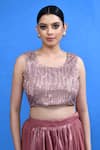 Sayisha_Pink Chinon, Chiffon, Silk, Net Pre-draped Lehenga Saree With Embellished Blouse _at_Aza_Fashions