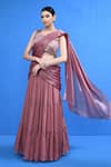 Buy_Sayisha_Pink Chinon, Chiffon, Silk, Net Pre-draped Lehenga Saree With Embellished Blouse _at_Aza_Fashions