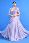 Buy_Sayisha_Lavender Chinon, Net Beads, Embroidery, Fringe Sweetheart Tiered Lehenga Set _at_Aza_Fashions