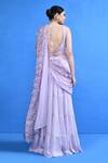 Shop_Sayisha_Lavender Chinon, Net Beads, Embroidery, Fringe Sweetheart Tiered Lehenga Set _at_Aza_Fashions
