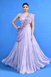 Buy_Sayisha_Lavender Chinon, Net Beads, Embroidery, Fringe Sweetheart Tiered Lehenga Set _Online_at_Aza_Fashions