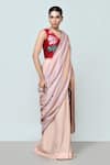 Sayisha_Pink Chinon, Chiffon, Silk Embroidery Metallic Pre-draped Saree With Blouse _Online_at_Aza_Fashions