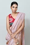 Sayisha_Pink Chinon, Chiffon, Silk Embroidery Metallic Pre-draped Saree With Blouse _at_Aza_Fashions