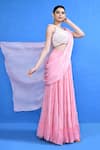 Sayisha_Pink Chinon, Chiffon, Net Embroidery, Pre-draped Lehenga Saree With Blouse _Online_at_Aza_Fashions