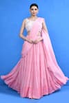Buy_Sayisha_Pink Chinon, Chiffon, Net Embroidery, Pre-draped Lehenga Saree With Blouse _at_Aza_Fashions