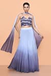 Buy_Sayisha_Blue Chinon, Chiffon, Lace V-neck And Purple Ombre Lehenga Set _at_Aza_Fashions