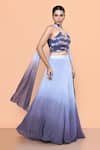 Buy_Sayisha_Blue Chinon, Chiffon, Lace V-neck And Purple Ombre Lehenga Set _Online_at_Aza_Fashions