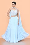 Buy_Sayisha_Sky Blue Chinon, Chiffon Embroidery Sweetheart Neck Solid Lehenga Set _at_Aza_Fashions