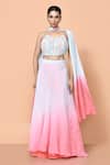 Sayisha_Pink Chinon Sweetheart Neck Ombre Lehenga Set _Online_at_Aza_Fashions