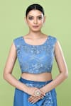 Buy_Sayisha_Blue Chinon, Net Embroidery Round Neck Ruffle Pre-draped Saree With Blouse _Online_at_Aza_Fashions