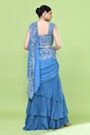 Shop_Sayisha_Blue Chinon, Net Embroidery Round Neck Ruffle Pre-draped Saree With Blouse _at_Aza_Fashions
