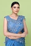 Buy_Sayisha_Blue Chinon, Net Embroidery Round Neck Ruffle Pre-draped Saree With Blouse 