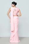 Shop_Sayisha_Pink Georgette, Silk Embroidery, Beads Pre-draped Saree With Embellished Blouse _at_Aza_Fashions