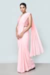 Buy_Sayisha_Pink Georgette, Silk Embroidery, Beads Pre-draped Saree With Embellished Blouse _Online_at_Aza_Fashions