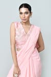 Shop_Sayisha_Pink Georgette, Silk Embroidery, Beads Pre-draped Saree With Embellished Blouse _Online_at_Aza_Fashions
