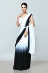 Buy_Sayisha_Black Georgette, Net Beads, Embroidery Ombre Pre-draped Saree With Blouse _at_Aza_Fashions