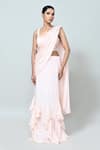 Buy_Sayisha_Peach Chinon, Chiffon, Net Ruffles, Embroidery, Pre-draped Saree With Blouse _at_Aza_Fashions