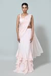 Buy_Sayisha_Peach Chinon, Chiffon, Net Ruffles, Embroidery, Pre-draped Saree With Blouse _Online_at_Aza_Fashions