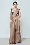 Buy_Sayisha_Brown Chinon, Chiffon, Crepe Embroidery, Plain Pre-draped Saree With Blouse _at_Aza_Fashions