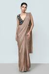Sayisha_Brown Chinon, Chiffon, Crepe Embroidery, Plain Pre-draped Saree With Blouse _Online_at_Aza_Fashions