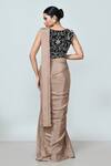 Shop_Sayisha_Brown Chinon, Chiffon, Crepe Embroidery, Plain Pre-draped Saree With Blouse _at_Aza_Fashions