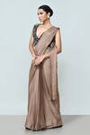 Shop_Sayisha_Brown Chinon, Chiffon, Crepe Embroidery, Plain Pre-draped Saree With Blouse _Online_at_Aza_Fashions