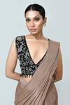 Buy_Sayisha_Brown Chinon, Chiffon, Crepe Embroidery, Plain Pre-draped Saree With Blouse 