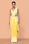 Buy_Sayisha_Yellow Chinon, Chiffon, Net Embroidery, Pre-draped Saree With Embellished Blouse _Online_at_Aza_Fashions