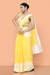 Buy_Sayisha_Yellow Chinon, Chiffon, Net Embroidery, Pre-draped Saree With Embellished Blouse _at_Aza_Fashions
