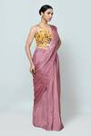 Sayisha_Pink Chinon, Chiffon, Silk Pre-draped Saree With Floral Embellished Blouse _Online_at_Aza_Fashions