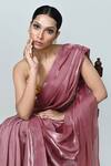 Buy_Sayisha_Pink Chinon, Chiffon, Silk Pre-draped Saree With Floral Embellished Blouse _Online_at_Aza_Fashions