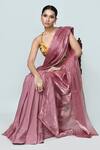 Sayisha_Pink Chinon, Chiffon, Silk Pre-draped Saree With Floral Embellished Blouse _at_Aza_Fashions