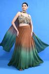 Buy_Sayisha_Brown Chinon, Chiffon, Lace Sweetheart Neck And Green Ombre Lehenga Set _at_Aza_Fashions