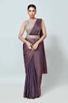 Buy_Sayisha_Purple Silk Zari, Beads, Sequins Round Neck Embellished Draped Saree With Blouse _at_Aza_Fashions