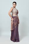 Sayisha_Purple Silk Zari, Beads, Sequins Round Neck Embellished Draped Saree With Blouse _Online_at_Aza_Fashions