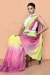 Sayisha_Green Chinon, Chiffon, Net Embroidery, Draped Saree With Embellished Blouse _Online_at_Aza_Fashions