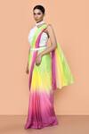 Buy_Sayisha_Green Chinon, Chiffon, Net Embroidery, Draped Saree With Embellished Blouse _Online_at_Aza_Fashions