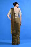 Shop_Sayisha_Brown Chinon, Chiffon, Net Beads, Pre-draped Saree With Embellished Blouse _at_Aza_Fashions