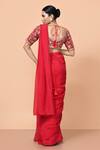 Shop_Sayisha_Red Viscose, Organza, Net Embroidery, Pre-draped Saree With Floral Blouse _at_Aza_Fashions