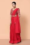 Sayisha_Red Viscose, Organza, Net Embroidery, Pre-draped Saree With Floral Blouse _Online_at_Aza_Fashions
