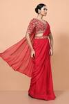 Buy_Sayisha_Red Viscose, Organza, Net Embroidery, Pre-draped Saree With Floral Blouse _Online_at_Aza_Fashions