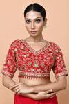 Shop_Sayisha_Red Viscose, Organza, Net Embroidery, Pre-draped Saree With Floral Blouse _Online_at_Aza_Fashions